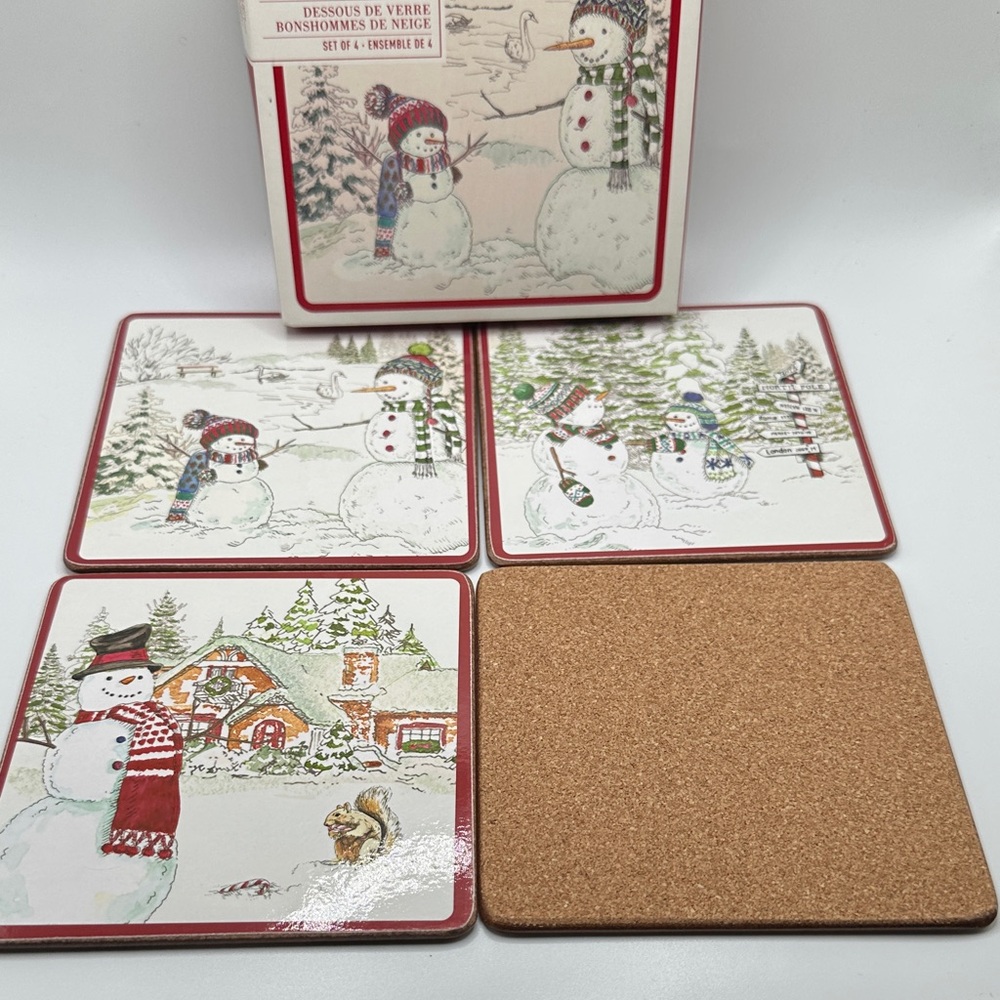 Williams Sonoma Festive Snowman Coasters Set - Picture 4 of 6